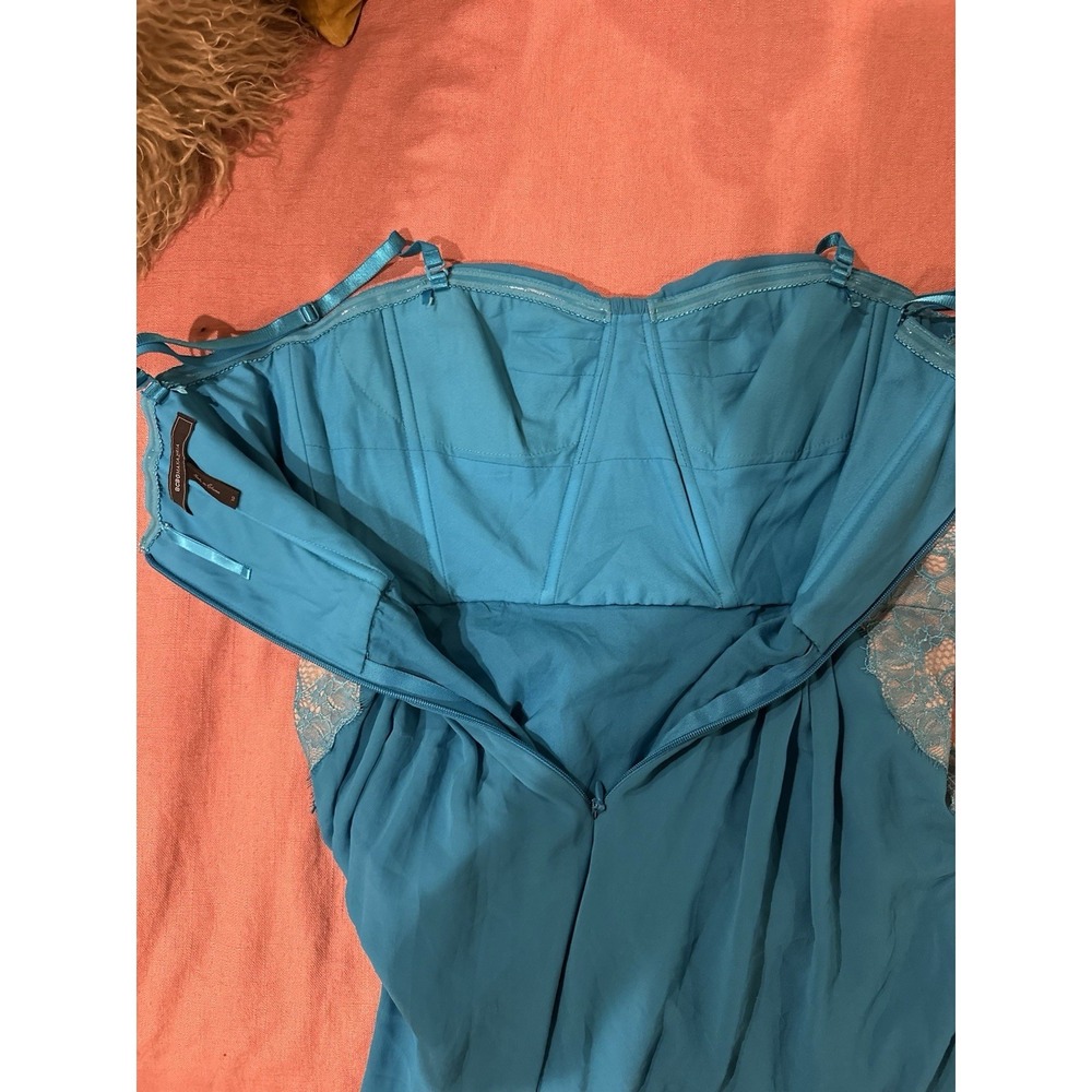 BCBGMAXAZRIA Teal Lace Pleated Bodice Maxi Dress Size 10 - Picture 5 of 5